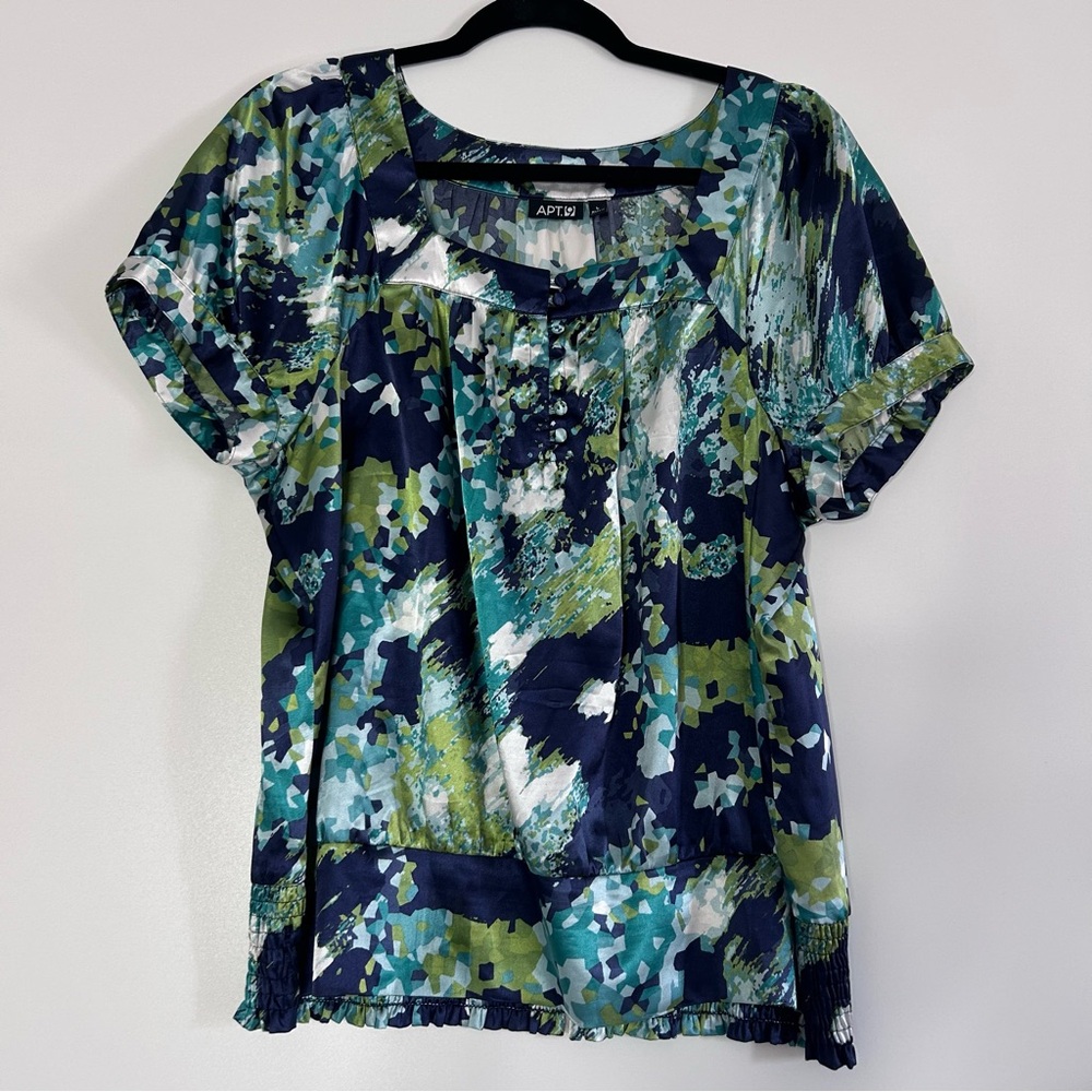 Apt. 9 Women's Abstract Blue and Green Blouse Size Large